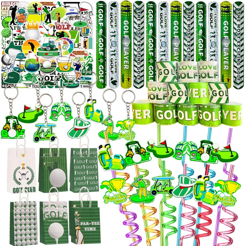Meaxur 110 Pcs Golf Party Favor Set Includes Golf Theme Slap Bracelet Golf Drinking Straws Golf Ball Keychain Golf Gift Bags Golf Stickers for Golf Goodies Bags Filler Golf Birthday Party Decorations - Image 2