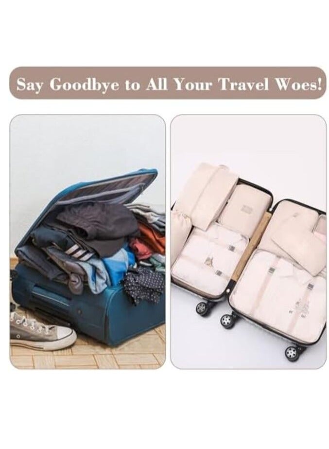 مورانو طقم منظمات سفر من مورانو طقم مكون من 7 قطع مقاوم للماء مصنوع من ألياف البولستر المتينه لون بيج - Image 3