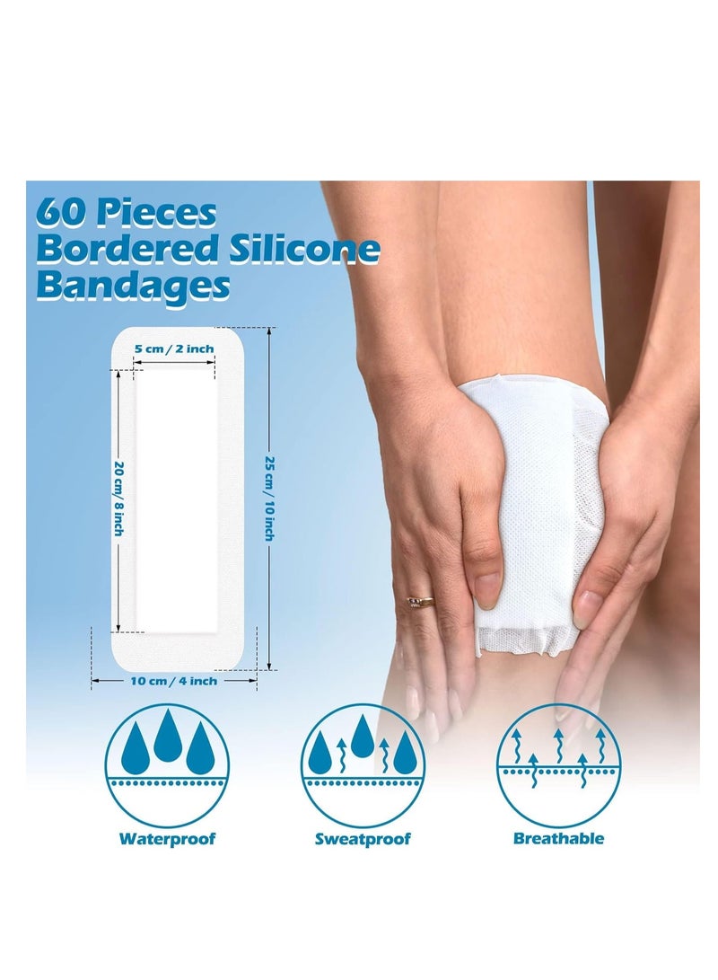 KASTWAVE 40 Pcs Waterproof Adhesive Island Dressing, 4" x 10" Sterile Island Wound Dressing, Breathable Bordered Gauze Dressing, Individually Wrapped Latex Free Bandages, Non-Stick Central Pad - Image 2