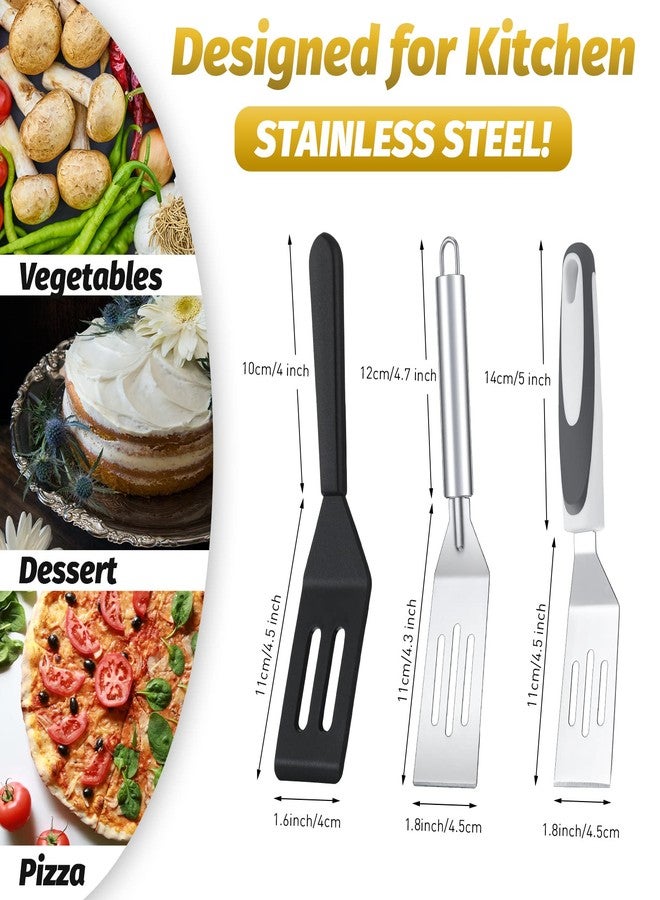 CHENGU 4 Pcs Small Stainless Spatula, Mini Serving Spatula, Steel Metal Spatulas Set, Cutter and Serve Turner for Kitchen Use for Cookie, Pancakes, Lasagna, Brownies and Cake (3 Styles, 3 Styles) - Image 2