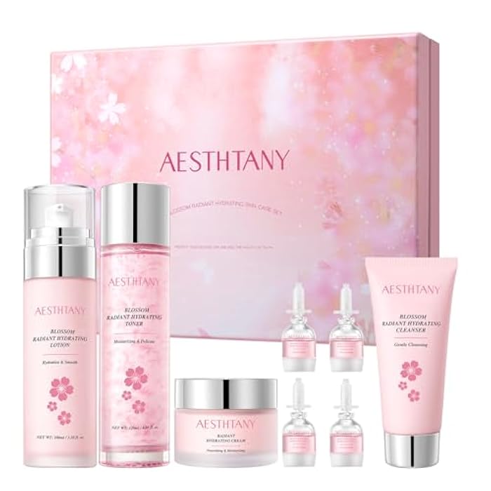 AESTHTANY Skin Care Set For Women Moisturizing Rejuvationg Cherry Blossom Skin Care For Women Daily Skin Care Routine(8 Piece Set) - Image 1