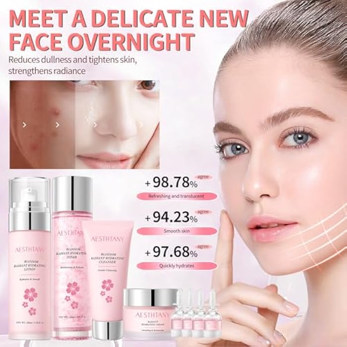 AESTHTANY Skin Care Set For Women Moisturizing Rejuvationg Cherry Blossom Skin Care For Women Daily Skin Care Routine(8 Piece Set) - Image 3