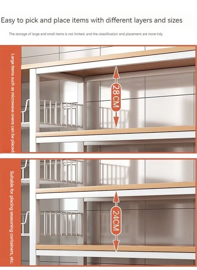 AGD - Multi-Purpose 4-Tier Kitchen Cabinet for Microwave, Spice and Kitchen Utensils with Side Wire Baskets for Fruits and Vegetables Storage and Hooks for Hanging Spoons and Towels Durable Metal Frame - Image 1