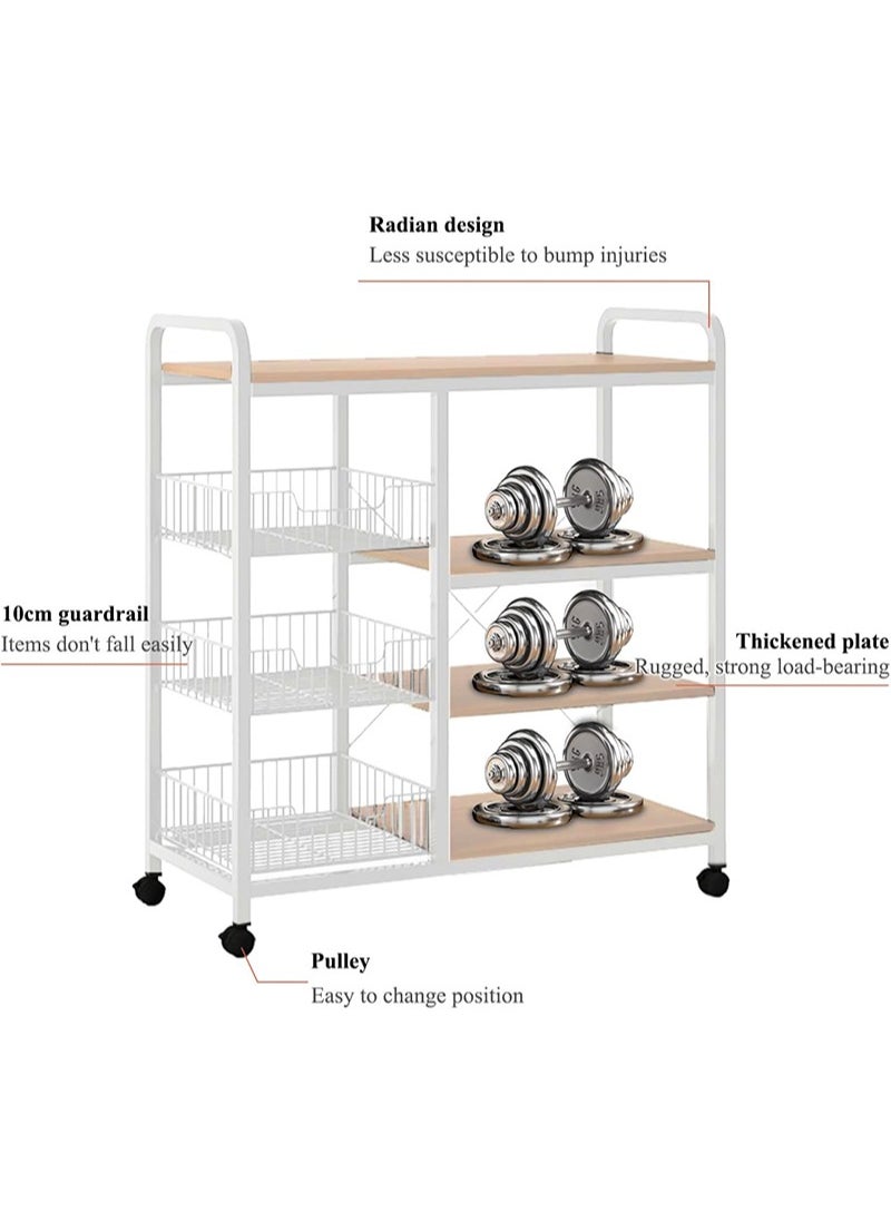 AGD - Multi-Purpose 4-Tier Kitchen Cabinet for Microwave, Spice and Kitchen Utensils with Side Wire Baskets for Fruits and Vegetables Storage and Hooks for Hanging Spoons and Towels Durable Metal Frame - Image 1