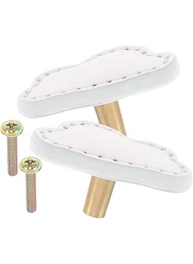 White Leather Soft Pulls Cloud Shaped Brass Drawer Handles 2pcs Wardrobe Cabinet Hardware - Image 1