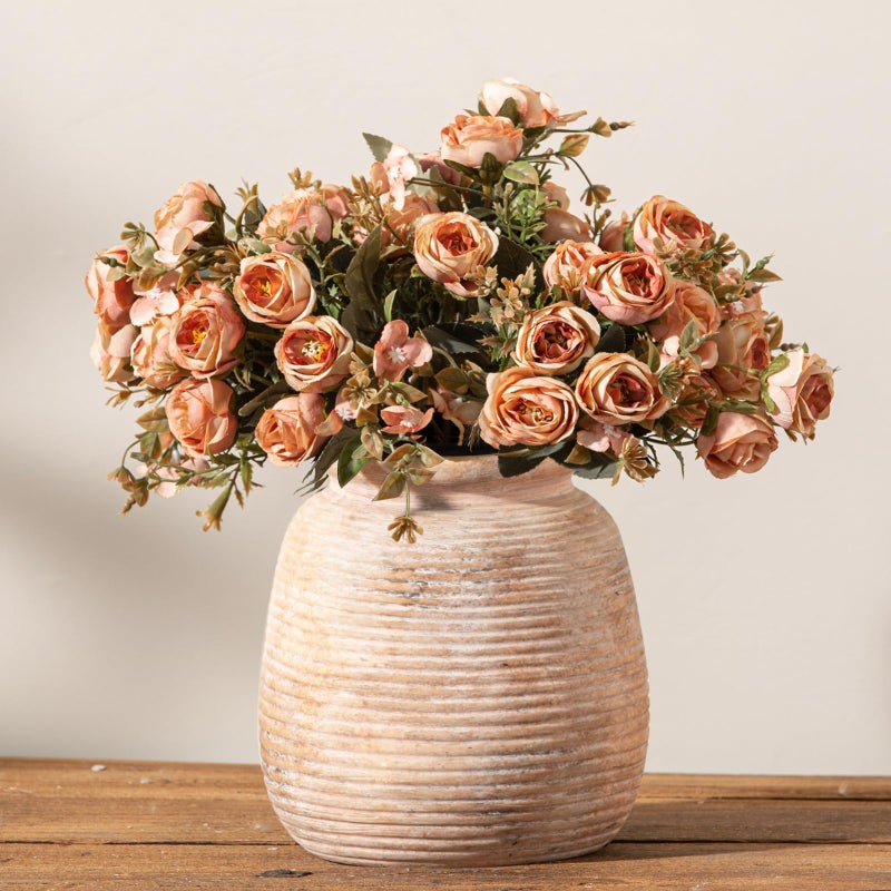 Ceramic Flowers Rustic Vase Neutral Pottery Farmhouse Vases Home Decor 748 Terracotta Pampas Decorative Vase for Table Entryway Mantel Bookshelf Bedroon Bathroom Living Room