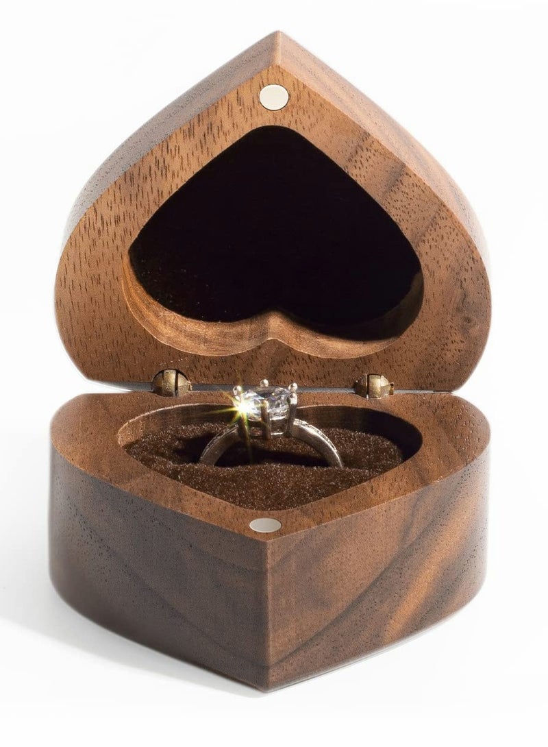 Excefore Wood Ring Box, Heart Shaped Walnut Wood Ring Box with Velvet Soft Interior - Image 2