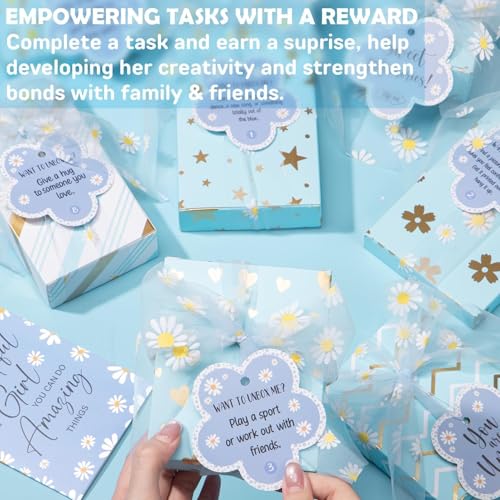 Qinline Christmas Gifts for Tween & Teen Girls - 8 PCS Birthday Gifts Basket Teen Girls Trendy Stuff w/ Fun Task Tags Make up Brushes & Bag, Empower Advent Calendar Wrapped Gifts Box for Daughter Niece Sister - Image 4