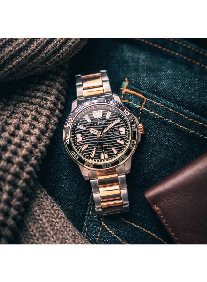 سيتيزن ساعة رجالية بسوار من الستانلس ستيل بطلاء ذهبي وردي بلونين - -  مم - Image 4