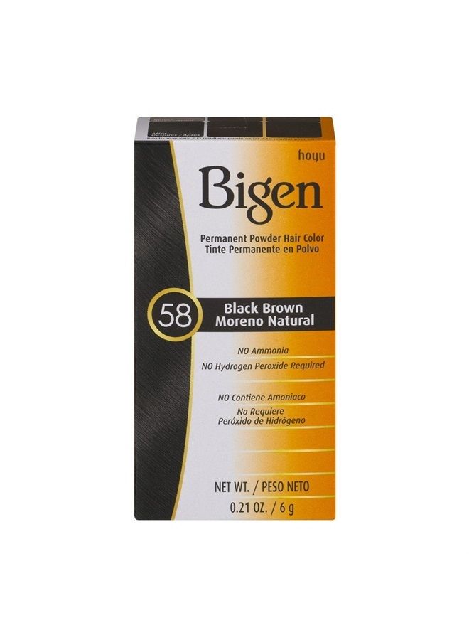 Bigen Powder Hair Color #58 Black Brown 0.21oz (6 Pack)
