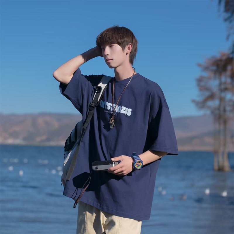 New Arrival Men'S Youth Popular Alphabet Summer Half Sleeve Trendy Daily T-Shirt Handsome Ins Fashion Trendy Brand Trendy Round Neck - Image 5