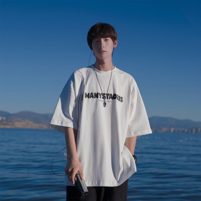 New Arrival Men'S Youth Popular Alphabet Summer Half Sleeve Trendy Daily T-Shirt Handsome Ins Fashion Trendy Brand Trendy Round Neck - Image 4