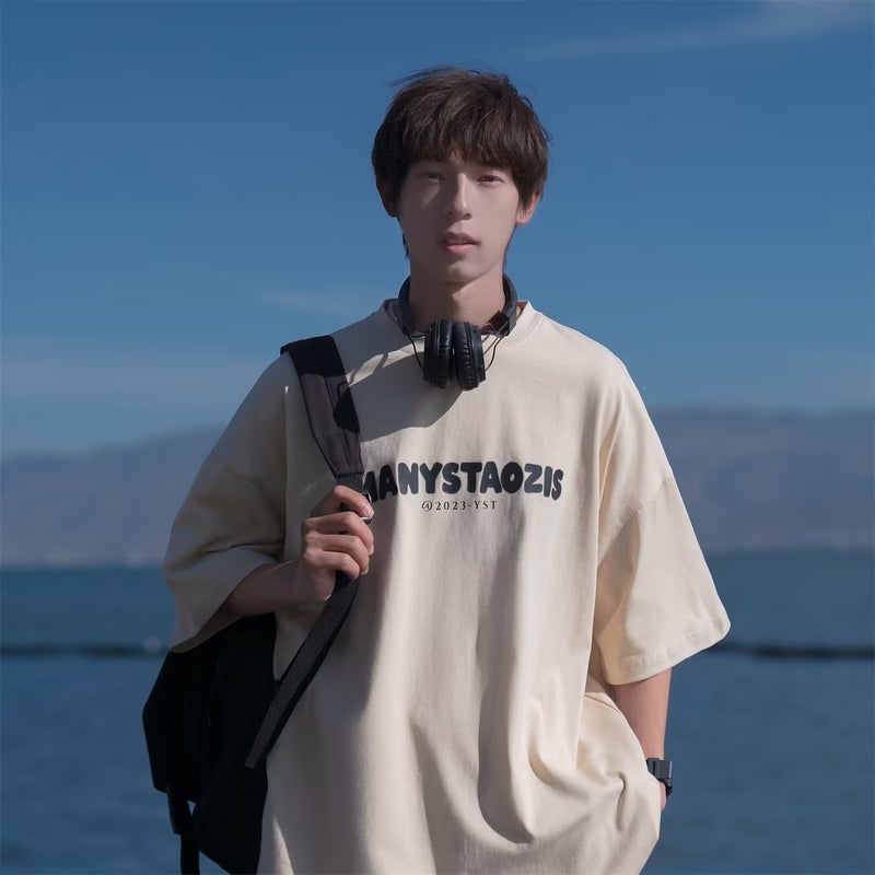 New Arrival Men'S Youth Popular Alphabet Summer Half Sleeve Trendy Daily T-Shirt Handsome Ins Fashion Trendy Brand Trendy Round Neck - Image 2