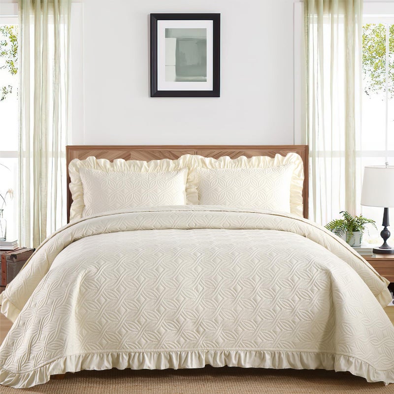 DJY Queen Bedding Set, Beige Soft Bed Summer Quilt Lightweight Modern Bedspreads for All Seasons (1 Quilt, 2 Pillow Shams) - Image 1