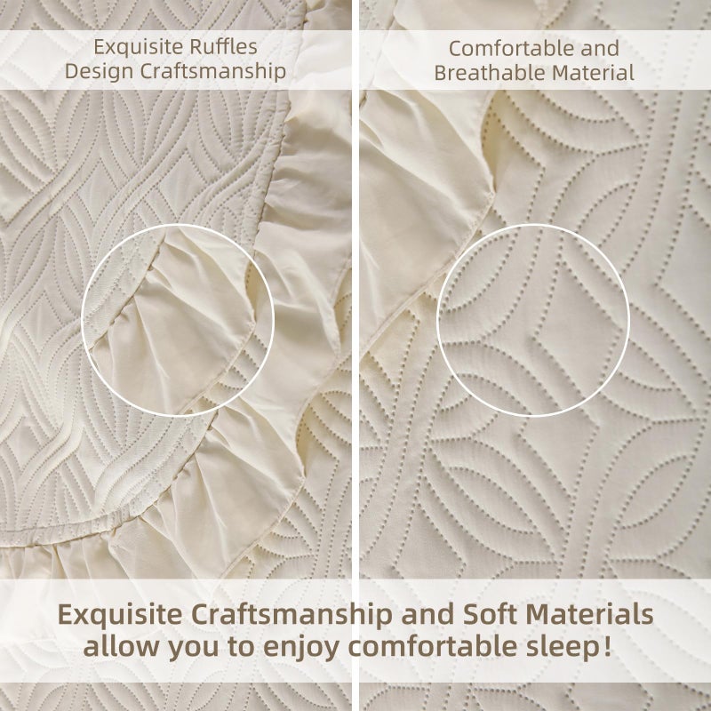 DJY Queen Bedding Set, Beige Soft Bed Summer Quilt Lightweight Modern Bedspreads for All Seasons (1 Quilt, 2 Pillow Shams) - Image 5