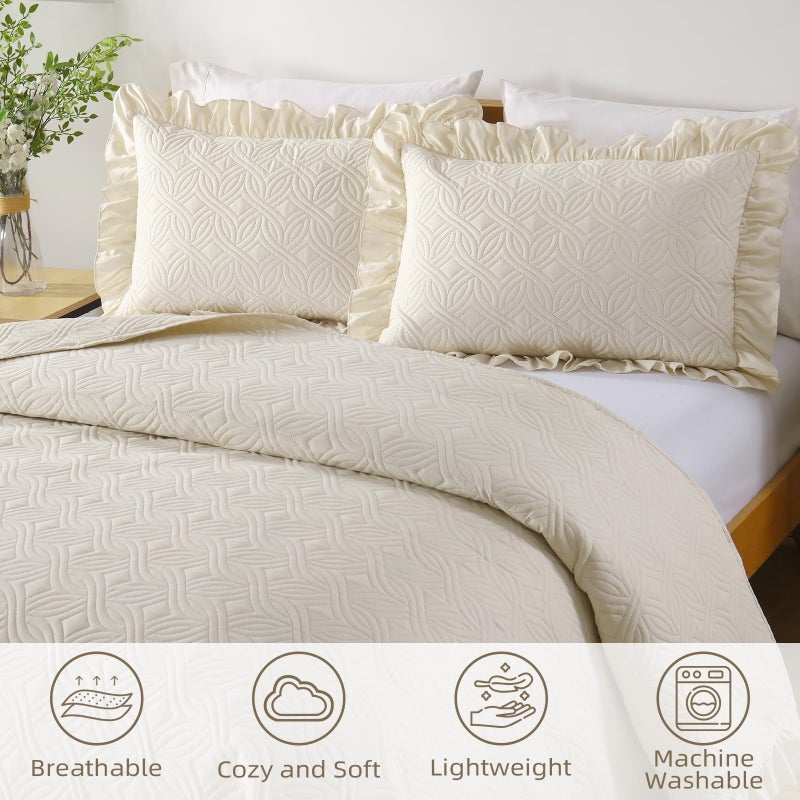 DJY Queen Bedding Set, Beige Soft Bed Summer Quilt Lightweight Modern Bedspreads for All Seasons (1 Quilt, 2 Pillow Shams) - Image 4