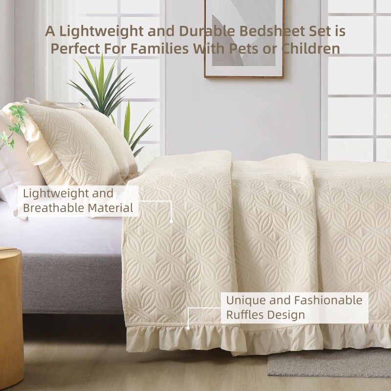 DJY Queen Bedding Set, Beige Soft Bed Summer Quilt Lightweight Modern Bedspreads for All Seasons (1 Quilt, 2 Pillow Shams) - Image 3