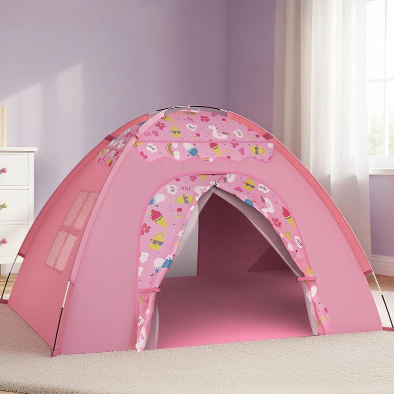 AFUNX Kids Play Tent Extra Large Unicorn Playhouse for Girls 70x45x43 Pink Kids Playhouse with Cute Ice Cream Fruit Prints Foldable Indoor Play Space TunnelReady Design Easy Setup Gift Idea - Image 3
