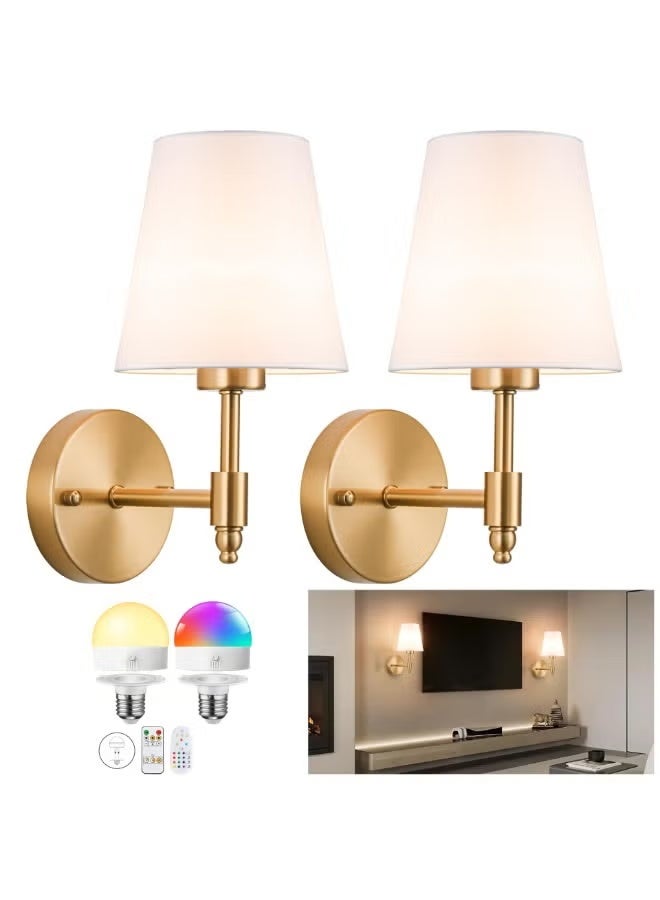 Battery Operated Wall Sconces Set of 2, Wireless Wall Light with 10000mAh RGB Rechargeable Bulb and Remote, Dimmable &Timed Function, Wall Sconces for Bedroom, Living Room, Hallway - Image 2