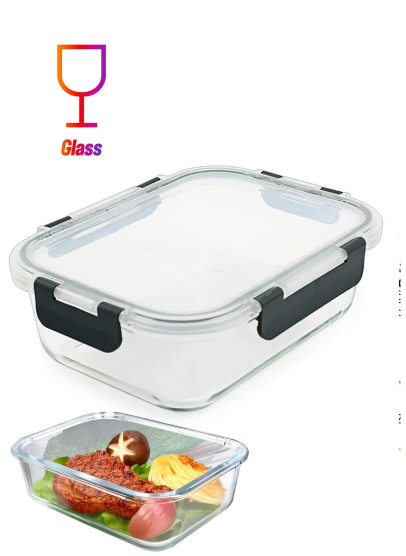 TYCOM Glass Meal Prep Containers (1 pcs Rectangle) - Glass Food Storage Containers with Lids, Glass Lunch Box, Portion Control, Airtight, Glass Bento Box Lunch Containers- Black  - Image 1