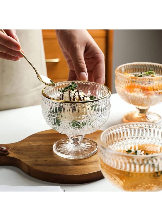 Vintage Sunflower Embossed Glass Footed Dessert Bowl for Ice Cream Trifle Salad Candy Cake Home Party Wedding 9 OZ White - Image 5