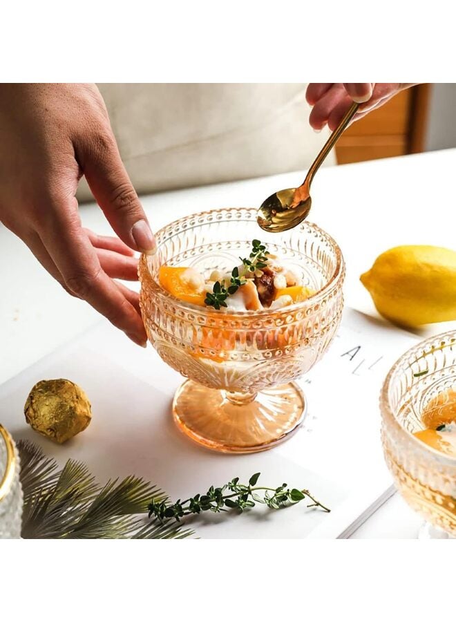 Vintage Sunflower Embossed Glass Footed Dessert Bowl for Ice Cream Trifle Salad Candy Cake Home Party Wedding 9 OZ White - Image 4