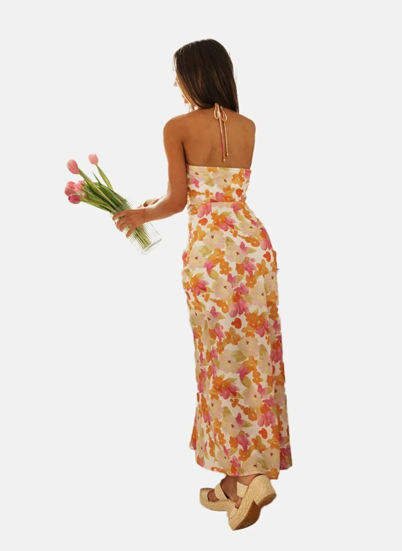 يونيكي Multicolour Fit & Flare Halter Neck Printed Dress