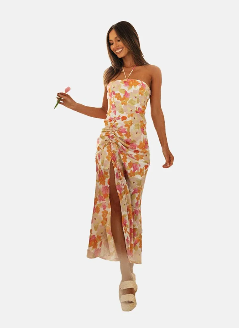 يونيكي Multicolour Fit & Flare Halter Neck Printed Dress