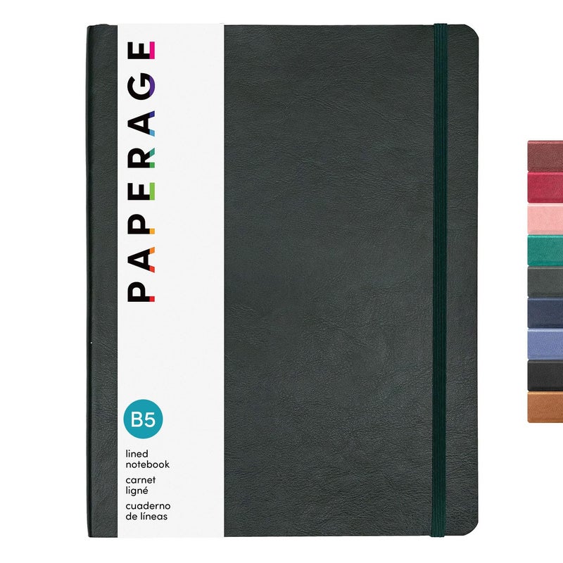 PAPERAGE Softcover Lined Journal Notebook (Dark Green), 176 Pages, Large B5 College Ruled Notebook, 7.5 inches x 9.8 inches - 100 GSM Premium Paper, Soft Vegan Leather Journal for Home, Work & School - Image 1