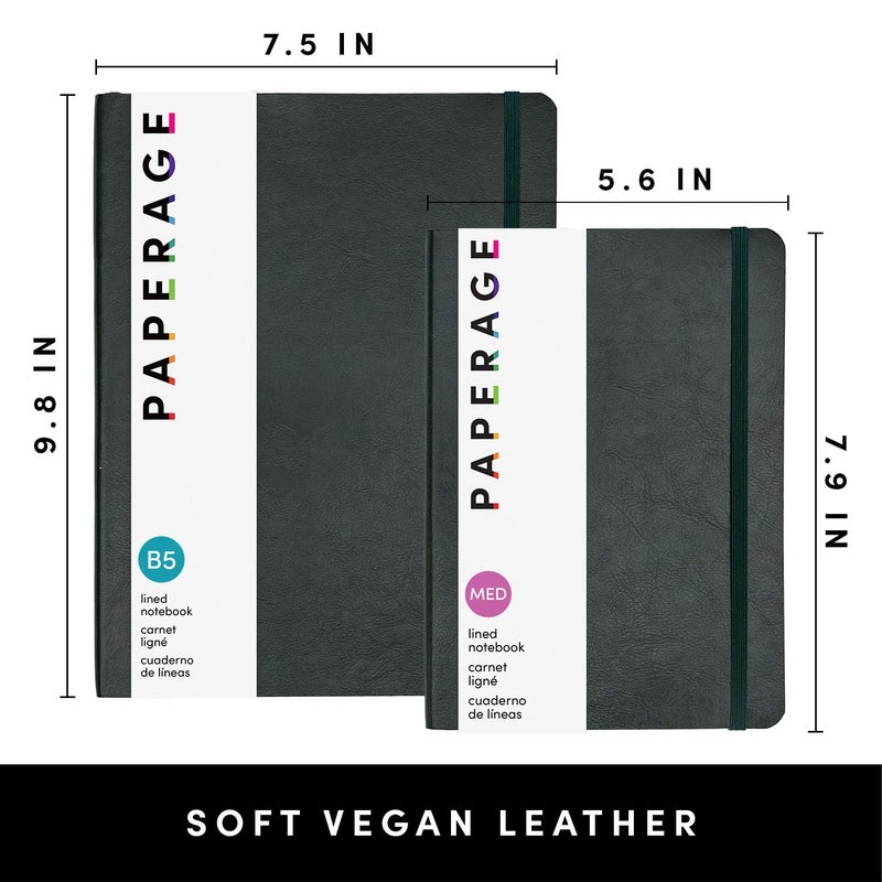 PAPERAGE Softcover Lined Journal Notebook (Dark Green), 176 Pages, Large B5 College Ruled Notebook, 7.5 inches x 9.8 inches - 100 GSM Premium Paper, Soft Vegan Leather Journal for Home, Work & School - Image 2
