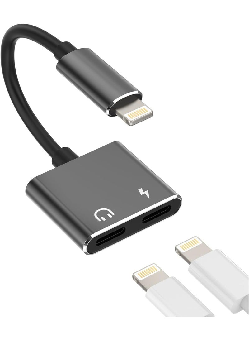 منتقي 2 in 1 Charging Splitter Adapter – Dual Port Charger Connector Compatible with iPhone, Supports Fast Charging & Audio, Lightning to 3.5mm Headphone Jack Adapter for iPhone 14/13/12/11/X/XS/8/7 - Image 1