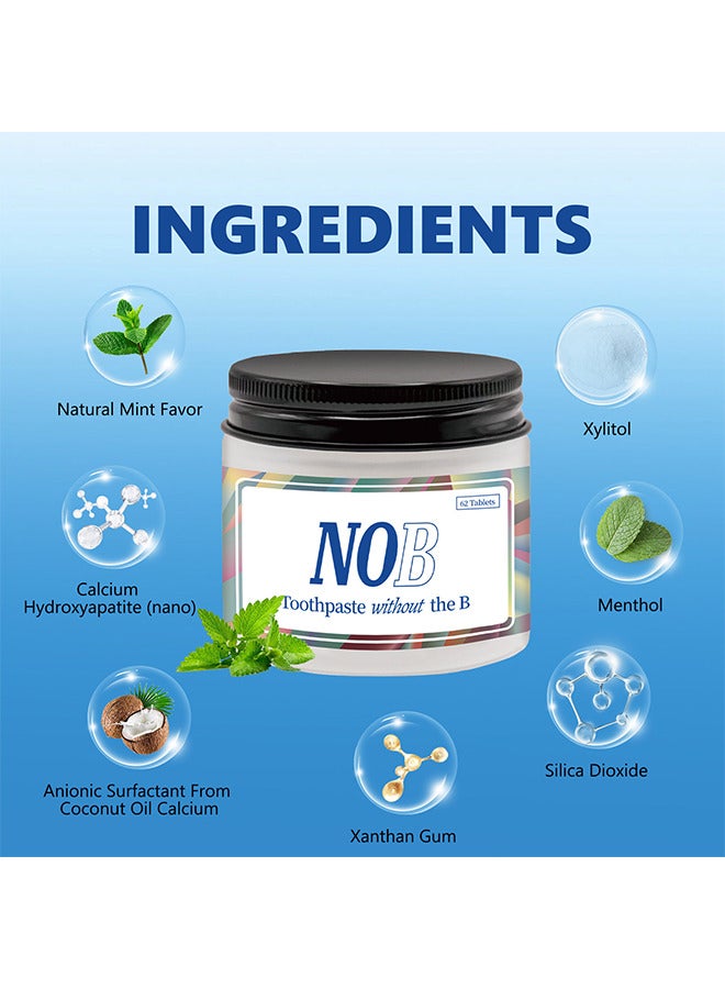 Nob Hill Chewable Toothpaste Tablets, Flouride Free Toothpaste Tabs, Travel Sized Oral Care, Eco Friendly Vegan Dental Tabs for Brushing, Nano Hydroxyapatite Toothpaste, All Natural, Strengthen Teeth 62 Tablets - Image 2