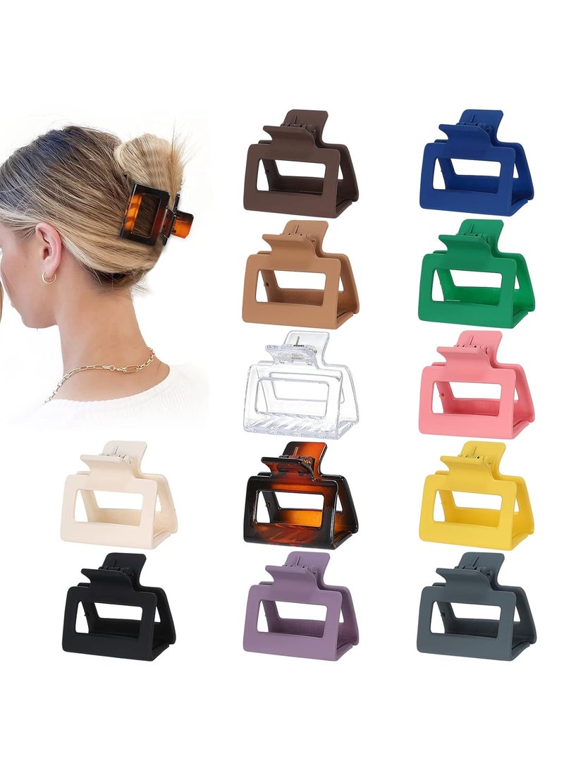 Sisiaipu - 2 Inch Medium Hair Claw Clips 12 Pcs Square Hair Clips for Thin Hair Matte Nonslip Acrylic Banana Jaw Clips Bulk Hair Accessories for women and Girls  Basic - Image 1