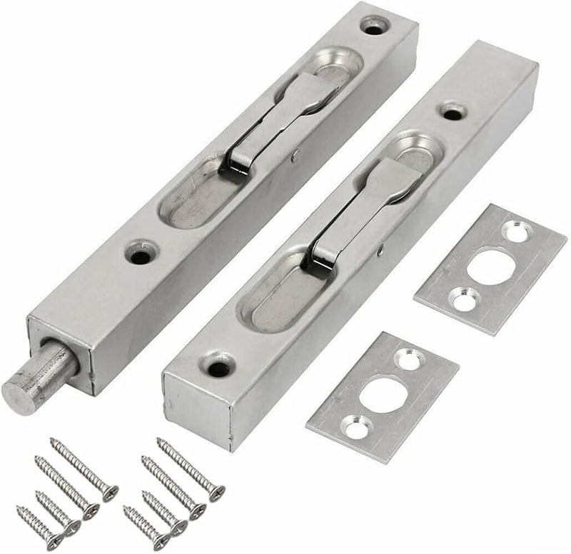 2 قطعة 6 بوصة مزلاج باب فولاذي مقاوم للصدأ مع ذراع حماية و قفل تشطيب فرشاة - Image 5