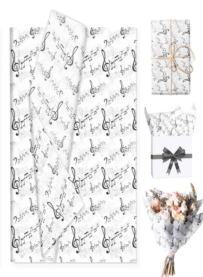 MOZUI 50 Pcs 20×14 Inch Black & White Musical Note Tissue Paper Bulk, Music Themed Gift Wrapping Tissue for Gift Bags, DIY Arts Crafts, Music Celebration, Birthday Party, Holiday Decor & Bouquet Wrapping - Image 1