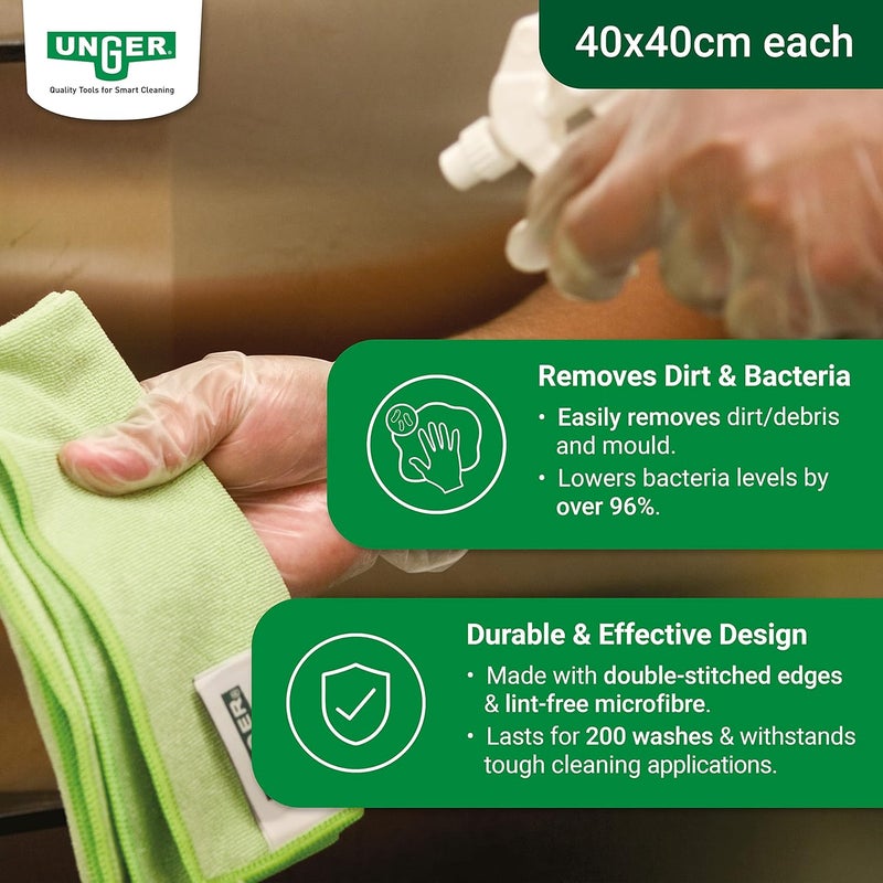 UNGER MicroWipe 200 Microfibre Cloths - Pack of 10, 40 x 40 cm, 80% Polyester / 20% Polyamide - Image 3
