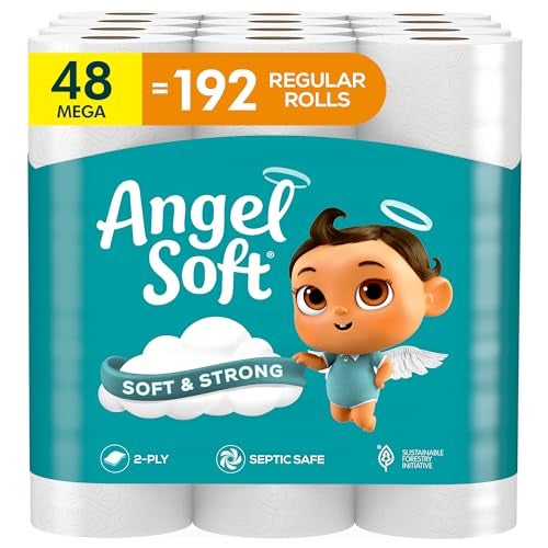 Angel Soft Toilet Paper, 48 Mega Rolls = 192 Regular Rolls, Soft and Strong Toilet Tissue - Image 1