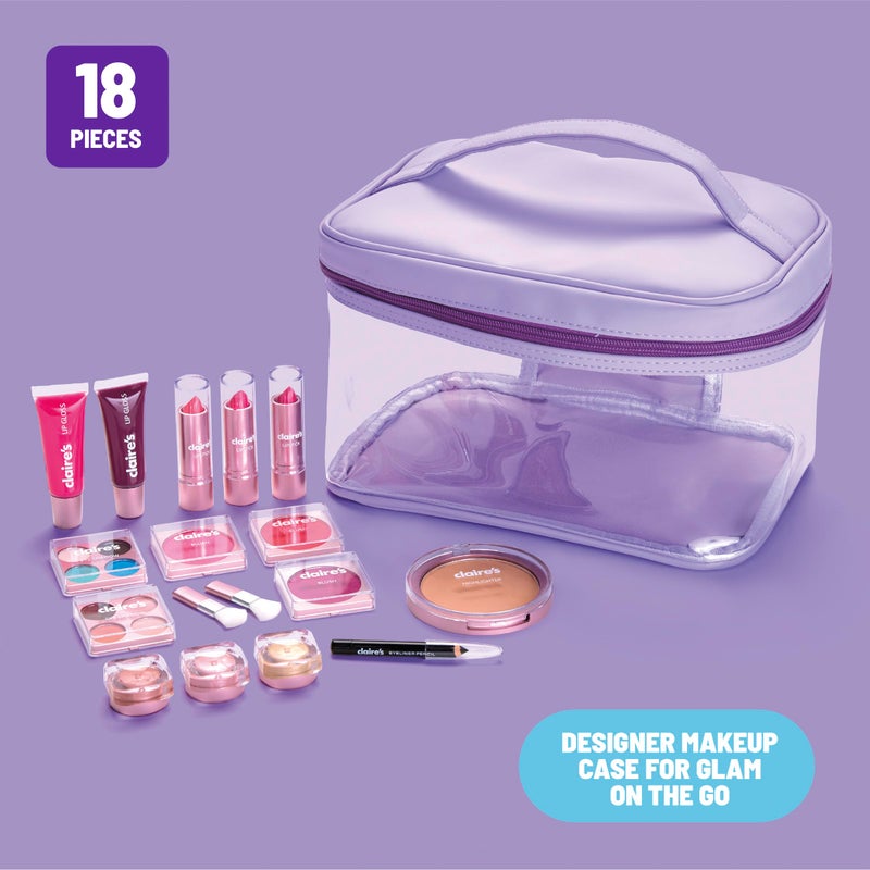 claire's طقم مكياج كلير النهائي، مجموعة مستحضرات تجميل حقيقية مكونة من 18 قطعة، مكياج للأطفال من 8-12 سنة، ألعاب للبنات وهدايا نشاط الجمال مع ملمع الشفاه، أحمر الشفاه، ظلال العيون، كحل، أحمر خدود، هايلايتر وحقيبة حمل. - Image 4