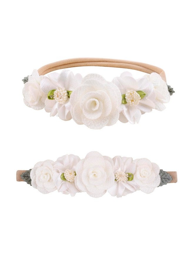 mligril Baby Girl Floral Headbands Set - 3Pcs Flower Crown Elastic Hairband Newborn Toddler Hair Accessories Gifts For Girls （1-6 Years Old） - Image 4