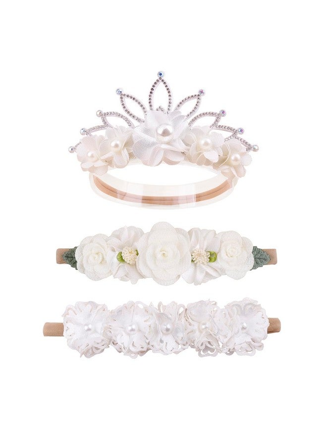 mligril Baby Girl Floral Headbands Set - 3Pcs Flower Crown Elastic Hairband Newborn Toddler Hair Accessories Gifts For Girls （1-6 Years Old） - Image 1