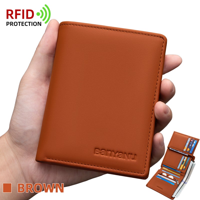 banyanu Genuine Leather RFID Anti-Theft Passport Holder Wallet with Zippered Hidden Pocket - Luxury Protective Case, Ideal Gift (Brown) - Image 1