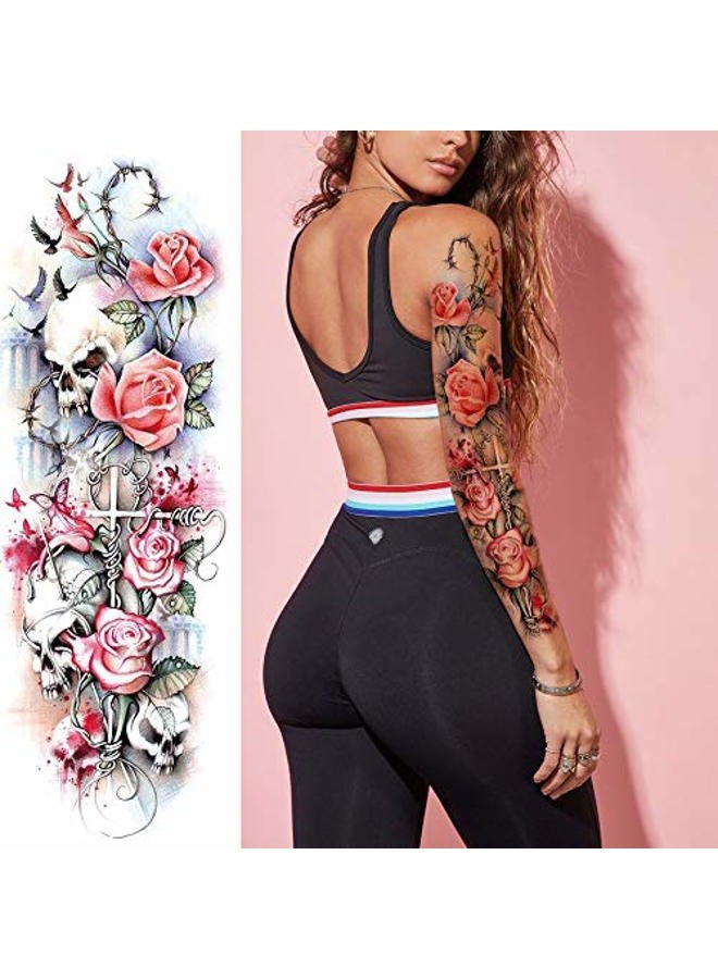 Leoars Colorful Sleeve Tattoos Stickers, Full Arm Temporary Tattoos Sleeves, Fake Watercolor Body Art Arm Tattoo for Kids Women Makeup, 12-Sheet - Image 5
