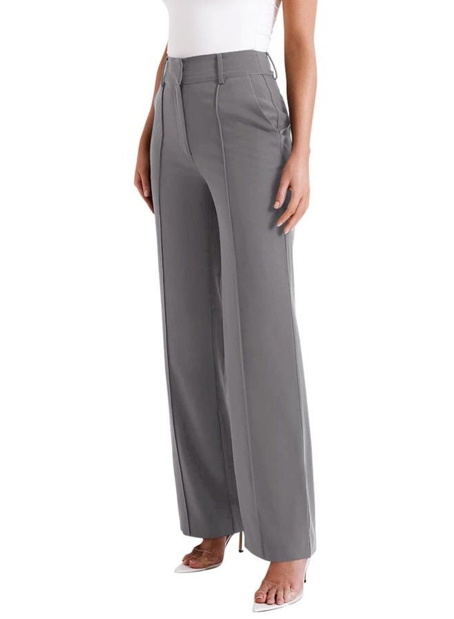 NIMIN High Waisted Work Pants for Women Wide Leg Dressy Pants Business Casual Trousers 2025 Summer Slacks with Pockets, Grey, XL - Image 3