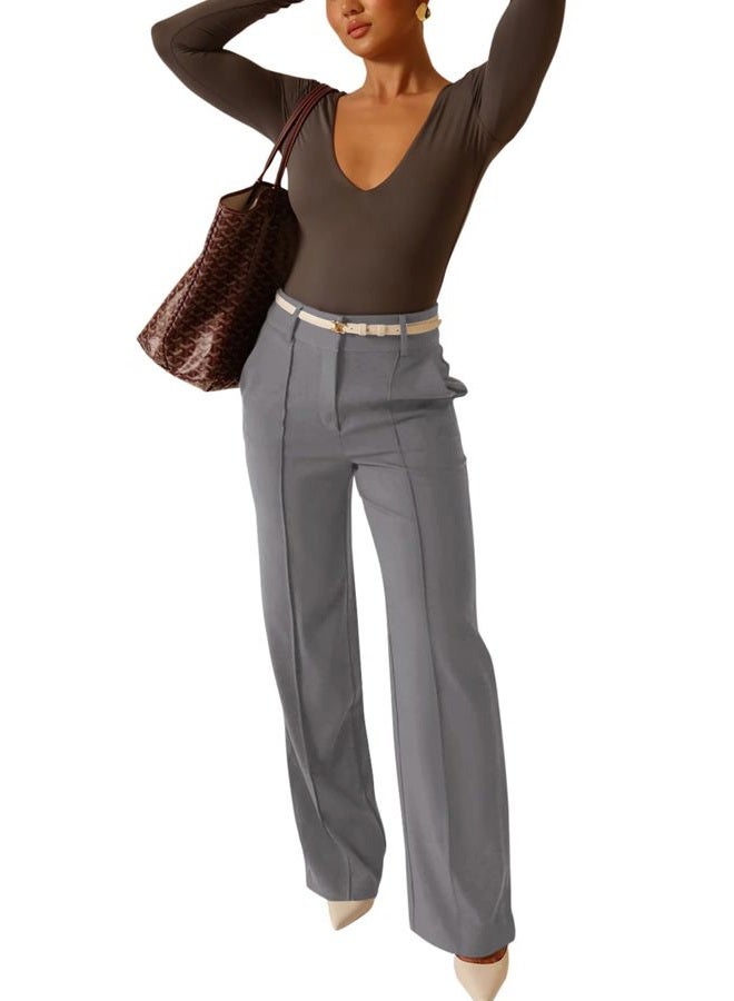 NIMIN High Waisted Work Pants for Women Wide Leg Dressy Pants Business Casual Trousers 2025 Summer Slacks with Pockets, Grey, XL - Image 4