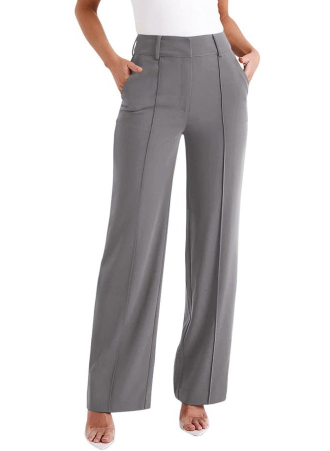NIMIN High Waisted Work Pants for Women Wide Leg Dressy Pants Business Casual Trousers 2025 Summer Slacks with Pockets, Grey, XL - Image 1