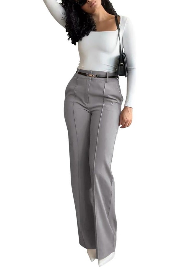 NIMIN High Waisted Work Pants for Women Wide Leg Dressy Pants Business Casual Trousers 2025 Summer Slacks with Pockets, Grey, XL - Image 5