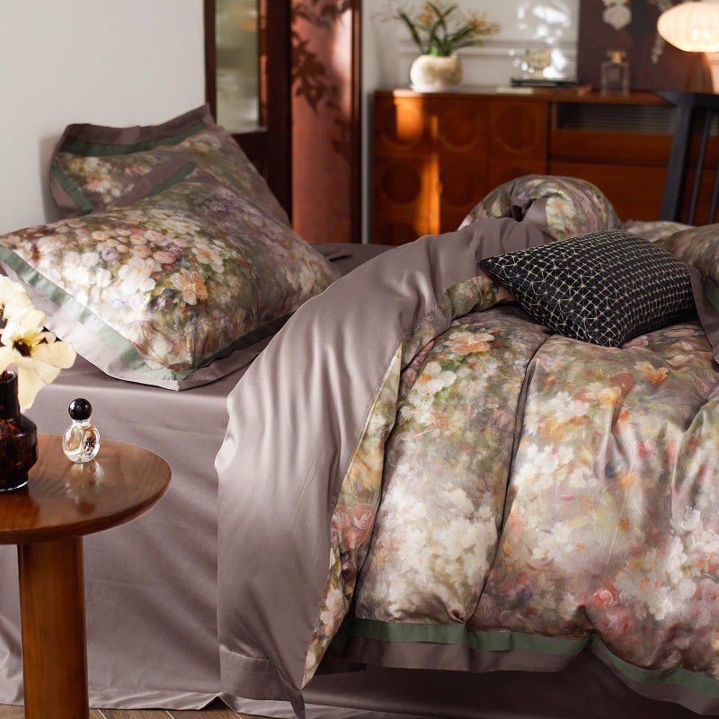mixinni Vintage Floral Duvet Cover Set - Queen Size, 100% Long Staple Cotton Percale, Reversible Garden Style Bedding Set with Zipper Closure, 3-Piece Luxury Duvet Cover with 2 Pillow Shams (20"x26") - Image 1