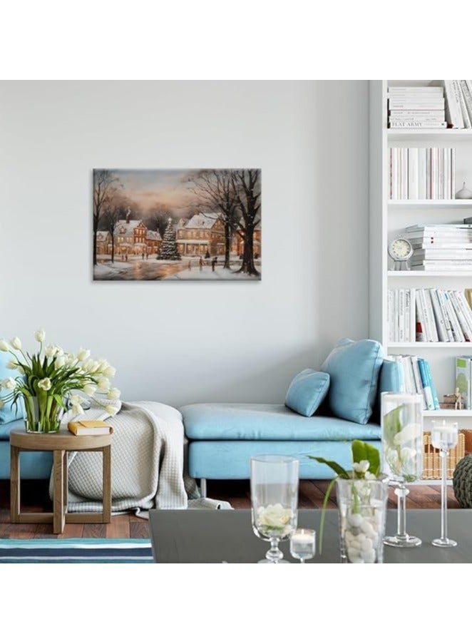 Today Idea Christmas Canvas Wall Art | Country Winter Scene Landscape Prints, Small Town Tree Painting, For Bedroom, Living Room, Dressing Room & Office Decor, 12x16in - Image 3