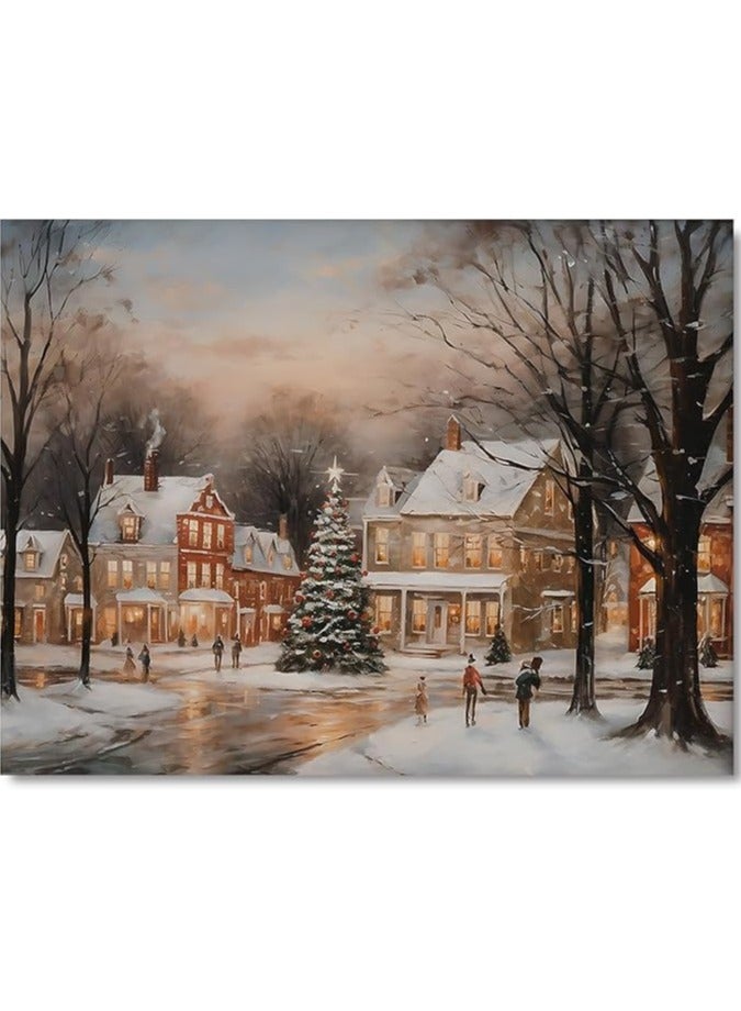 Today Idea Christmas Canvas Wall Art | Country Winter Scene Landscape Prints, Small Town Tree Painting, For Bedroom, Living Room, Dressing Room & Office Decor, 12x16in - Image 1