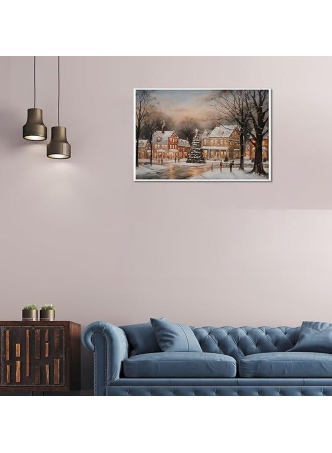 Today Idea Christmas Canvas Wall Art | Country Winter Scene Landscape Prints, Small Town Tree Painting, For Bedroom, Living Room, Dressing Room & Office Decor, 12x16in - Image 2